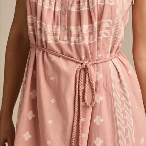 NWT Lucky Brand Boho Midi Dress Pink Embroidered Cotton Tie Waist Sz Small - Picture 4 of 5
